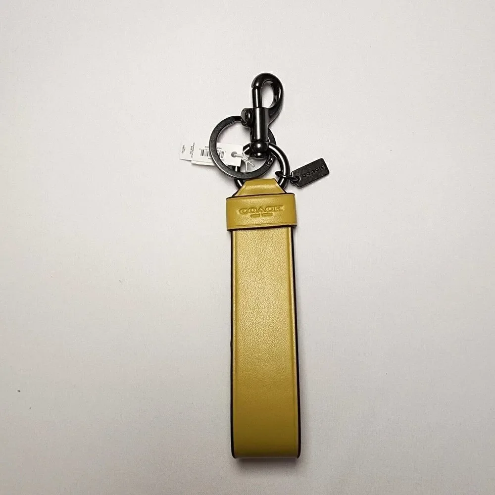 NWT Coach CH075 Loop Key Fob In Refined Leather Chartreuse